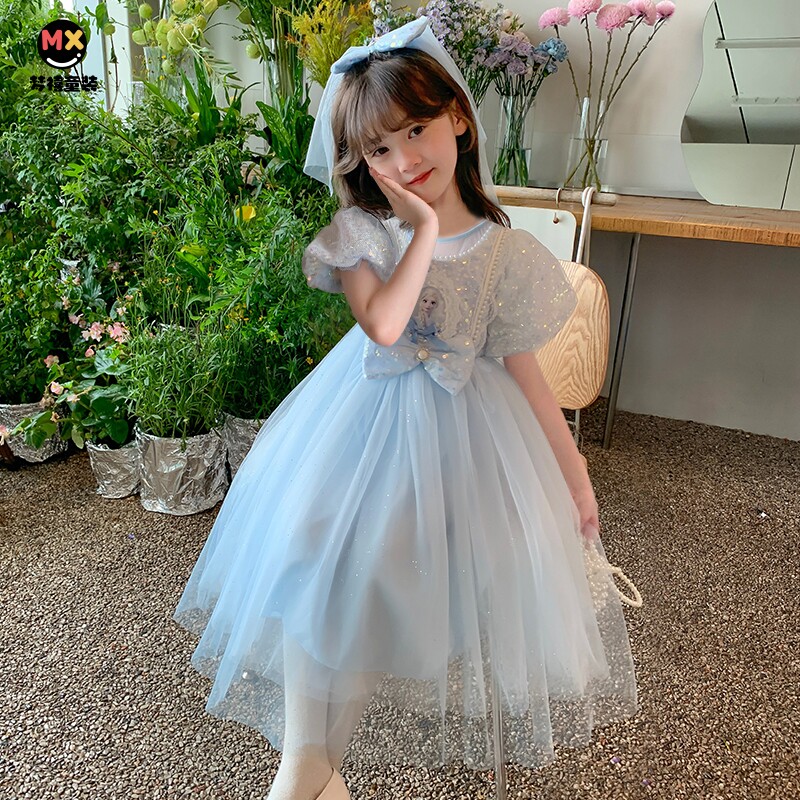女童艾莎公主裙爱莎连衣裙夏季冰雪奇缘儿童生日女宝新款洋气裙子