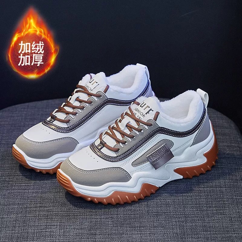 系带胶粘防滑浅口冬季时尚休闲鞋老爹鞋加厚棉鞋Z12