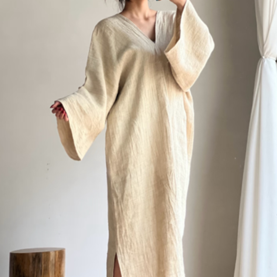 手工定制素色月光汉麻袍｜简约设计