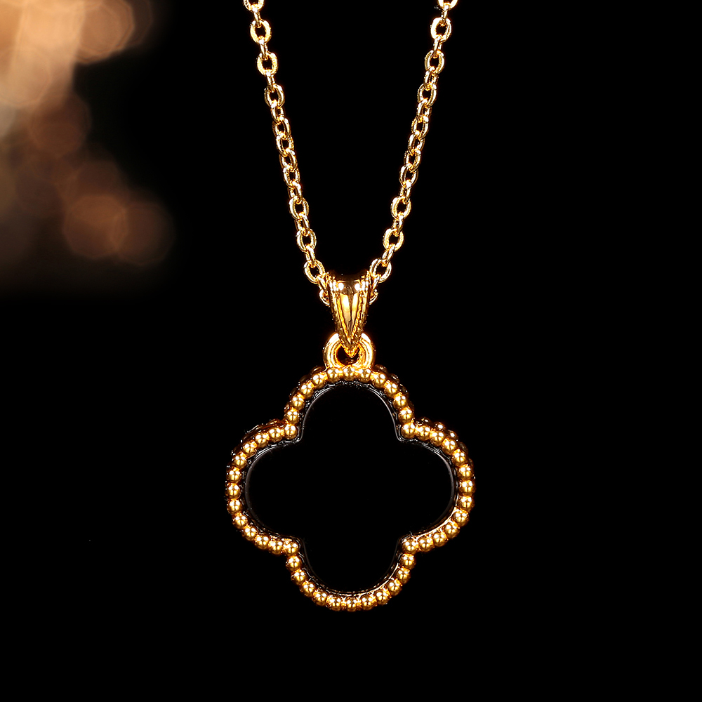 【双12米米专属】18k金15MM黑玛瑙四叶吊坠（赠链） 黑色气质时尚经典