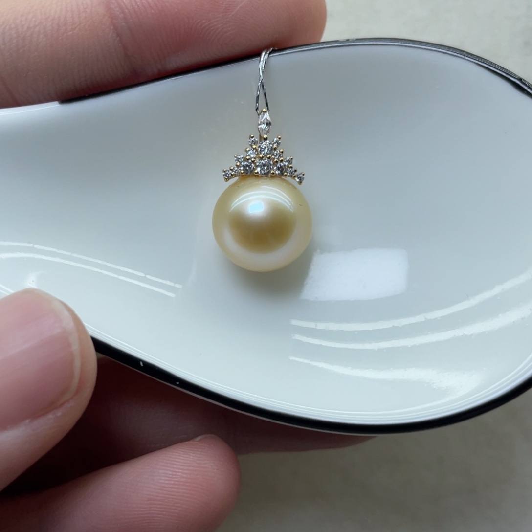 海水珍珠吊坠(不含链)18K金镶嵌11-12mm