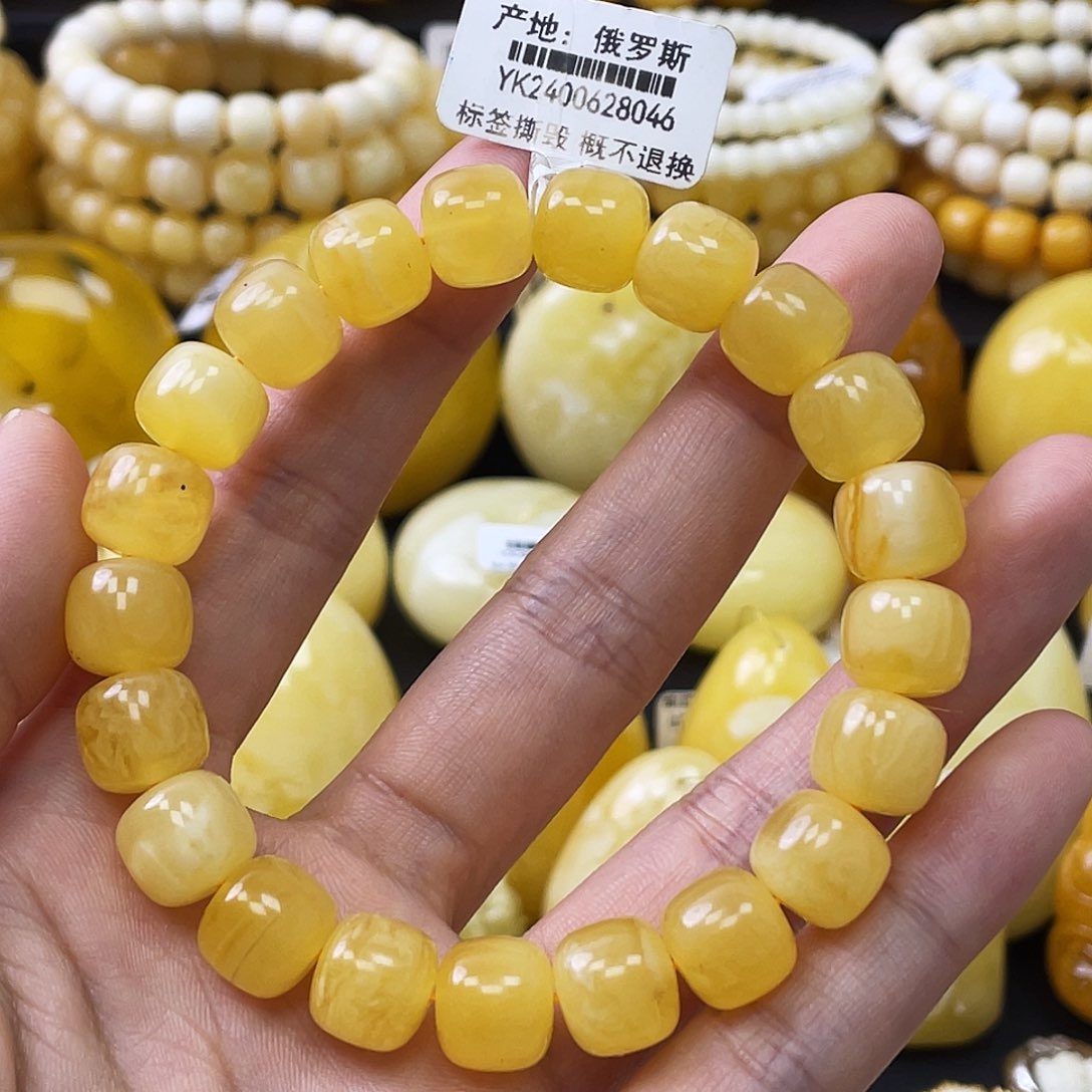裸石蜜蜡未镶嵌10+mm金白老型手串 瑕疵福利