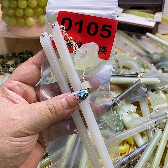 蛇纹石玉发簪未镶嵌i*7