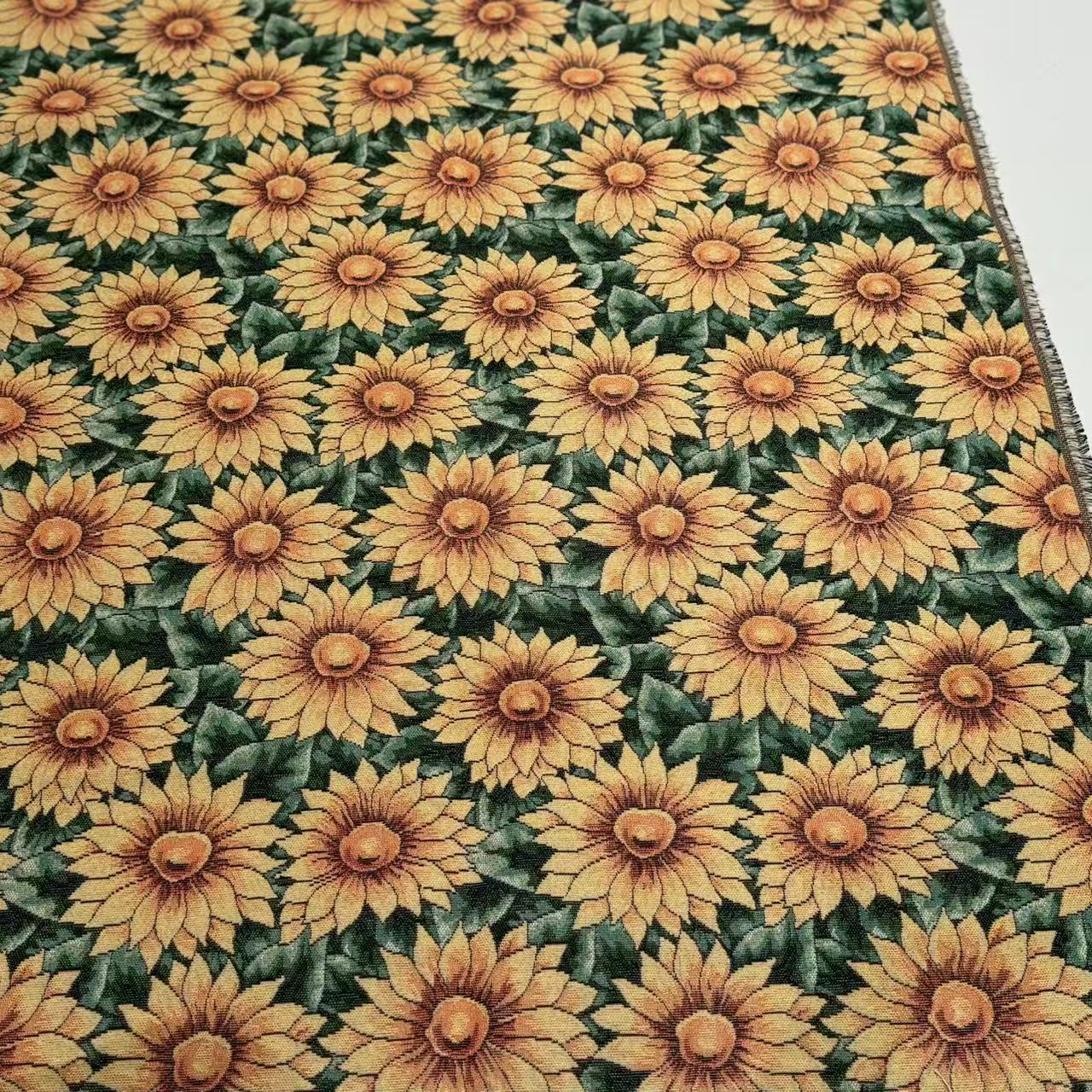 绿叶向日葵莫奈花园油画风野餐露营店服装箱包手工DIY面料