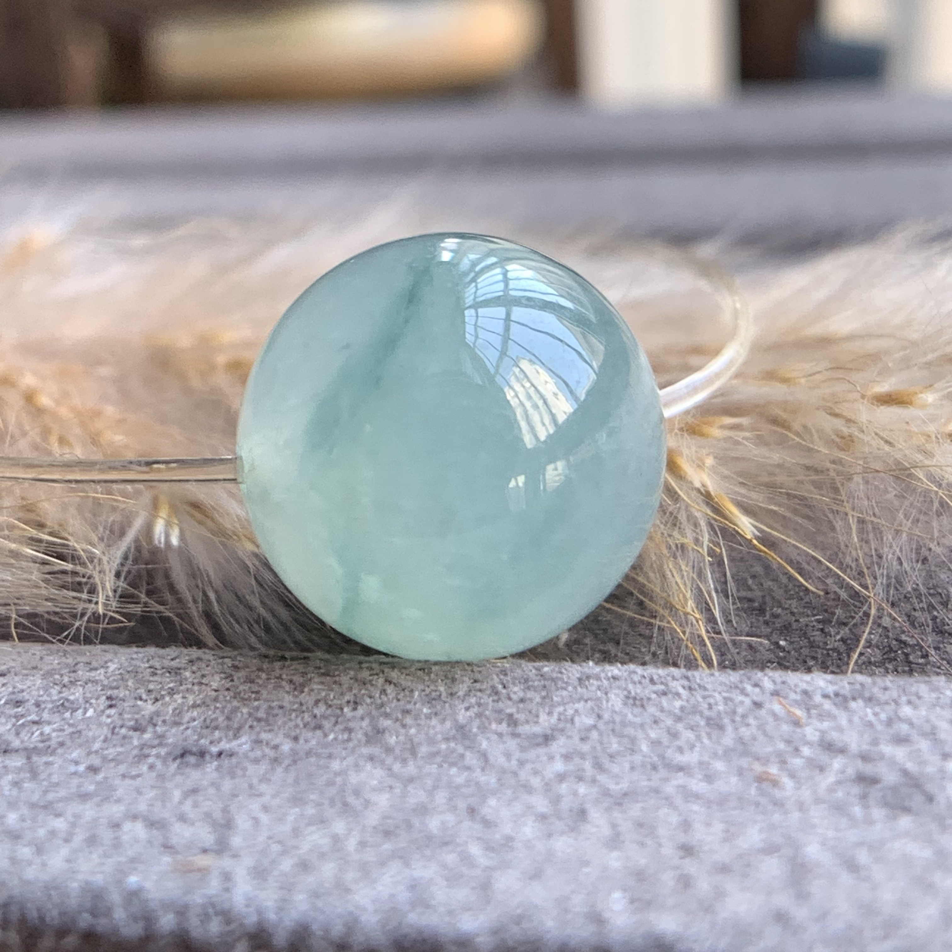 12.8冰飘蓝花圆珠C0124天然翡翠冰起光细腻微透孔种老冰丝无纹裂