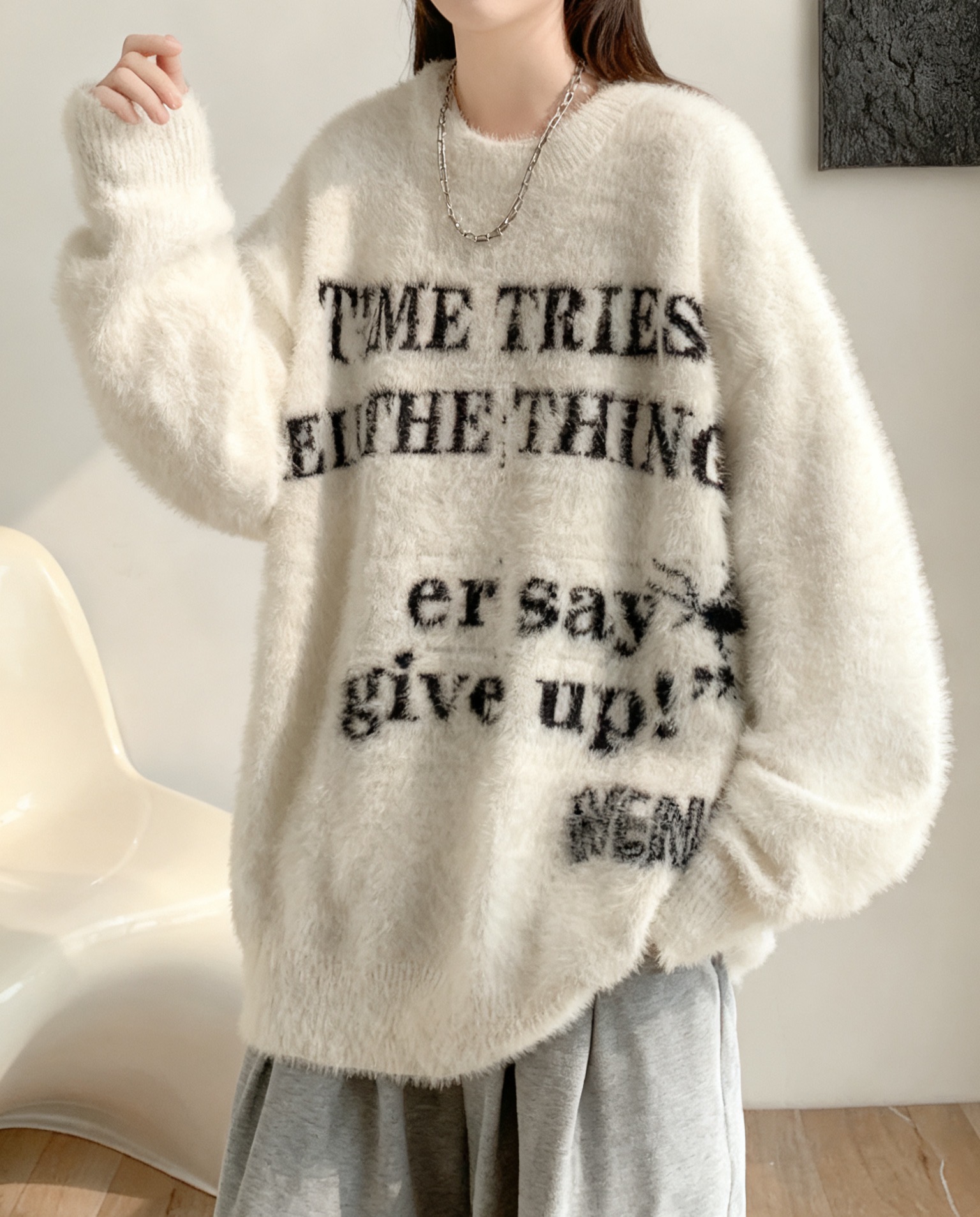 【M26401~毛衣】韩系氛围感字母毛毛慵懒风毛衣