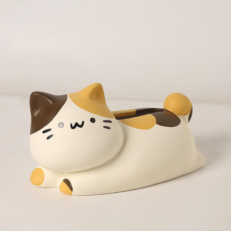 翘尾猫奶油风可爱纸巾盒客厅陶瓷抽纸盒轻奢餐巾纸盒创意茶几摆件