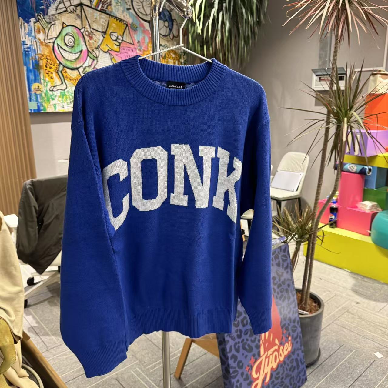 【聚猩03】CONKLAB蓝色胸前印花蓝色针织毛衣 潮流服饰 尺码可选