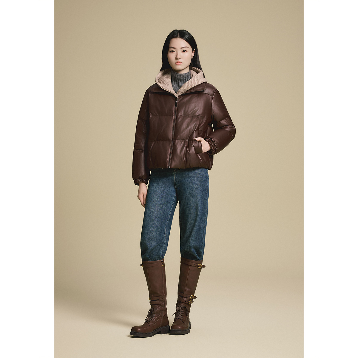 PSALTER诗篇 2025冬季新款可拆卸毛织领绵羊皮羽绒服6C65509063