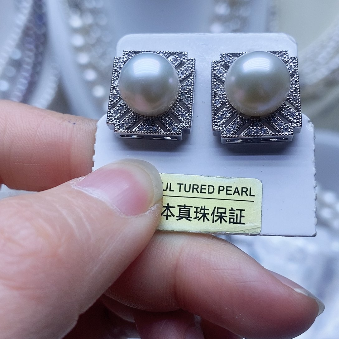 银S925镶嵌耳钉淡水珍珠