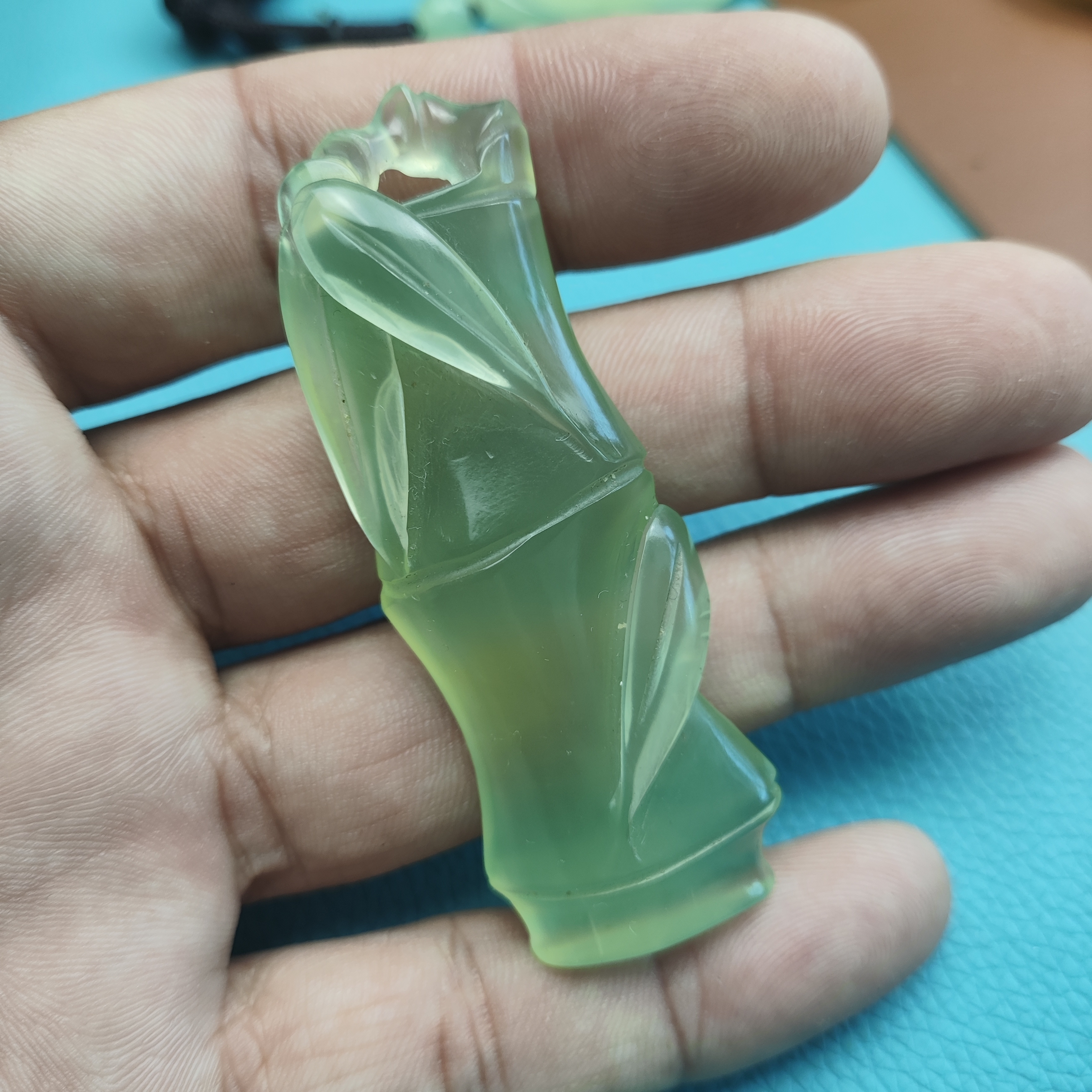 岫玉挂件竹节节节高升手工雕刻180料绿色