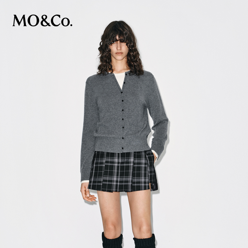 【陈嘉尔专属】MOCO针织衫2025冬羊毛羊绒假两件V领短款MBE4SWTT06