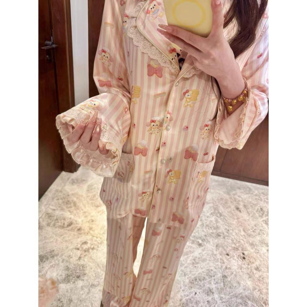 【少女饼饼】四季款丝款睡衣家居服可爱少女缎面印花女可外穿