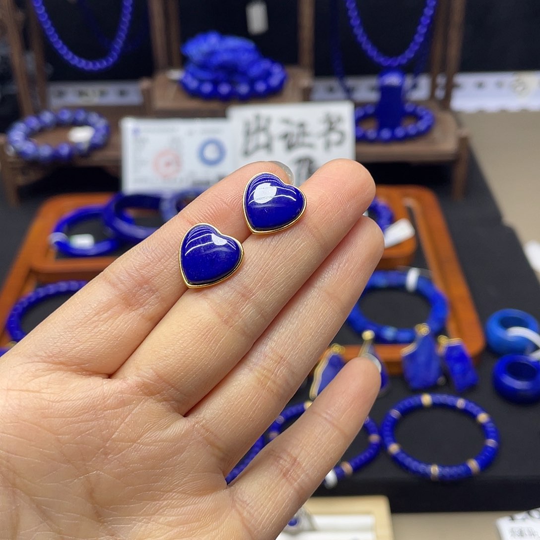 青金石银S925镀金镶嵌耳钉