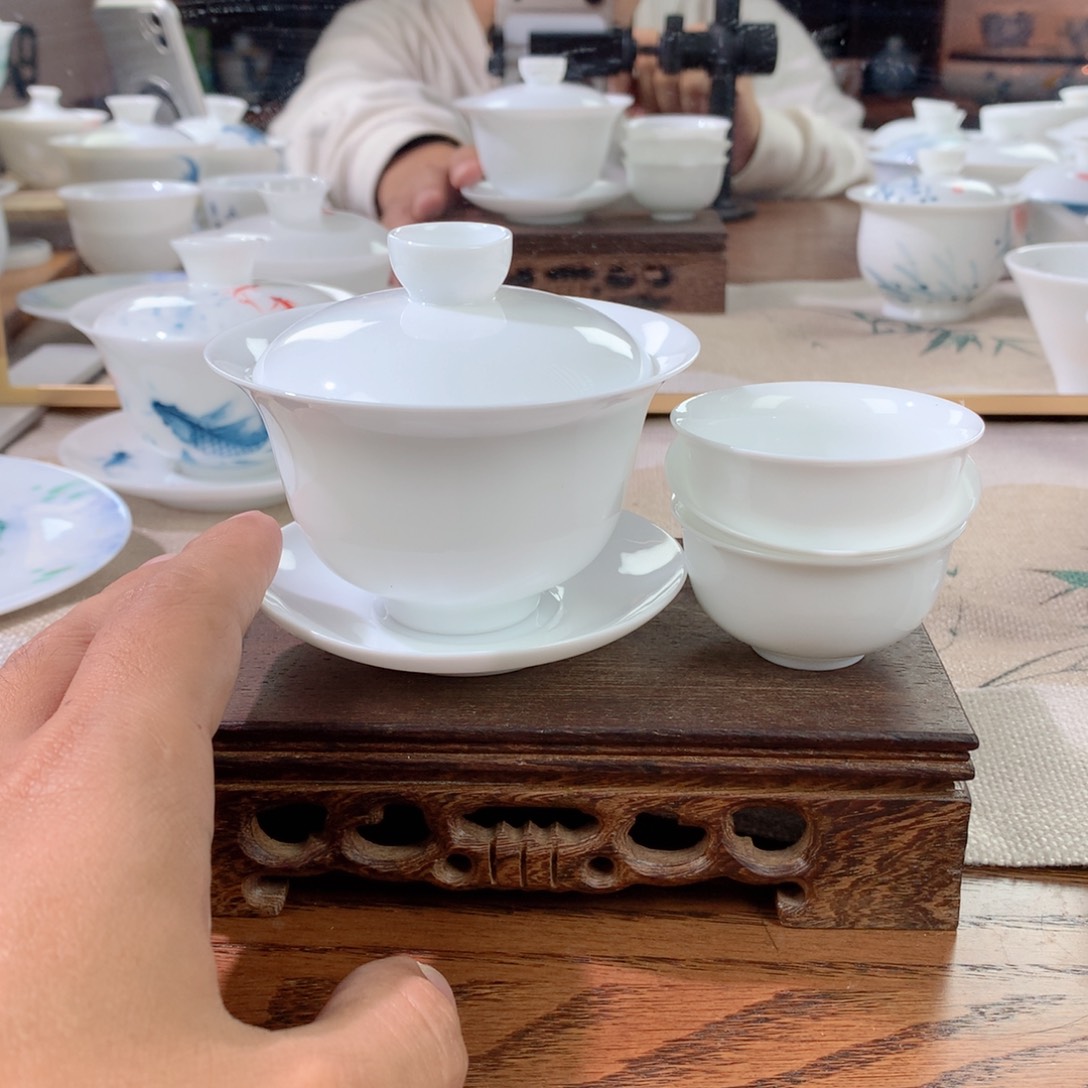 超薄胚三才飞碟盖碗加6杯