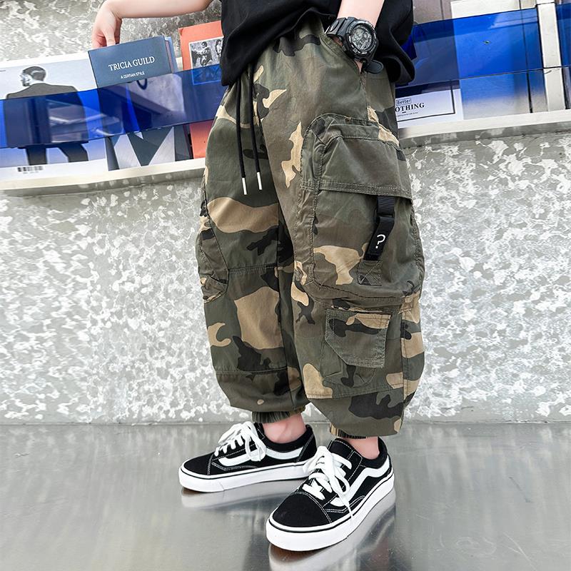 男童裤子夏季薄款儿童夏装迷彩工装裤潮帅气时髦中大童炸街长裤夏