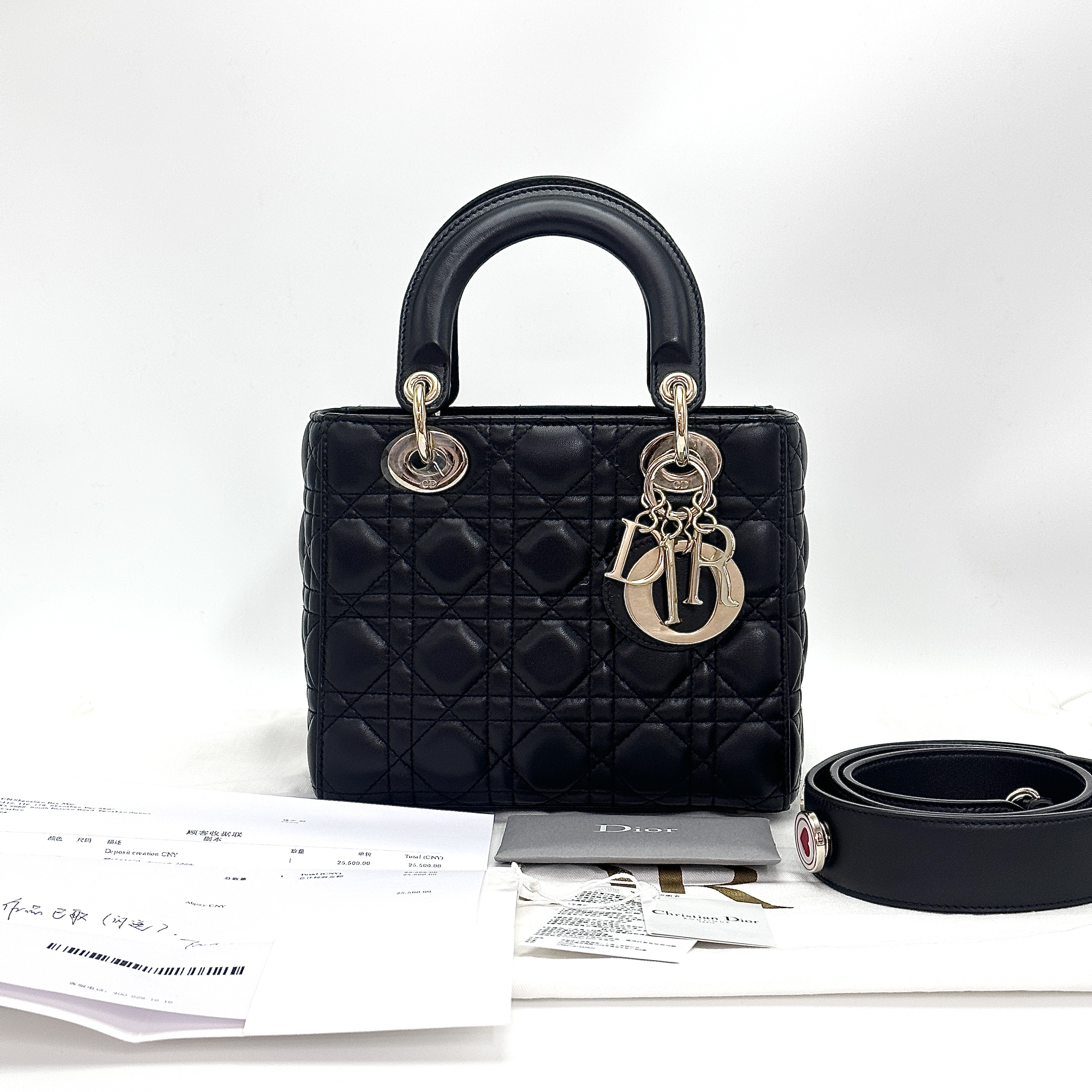 95新 DIOR/迪奥 黑金四格戴妃手提单肩斜挎包 41034