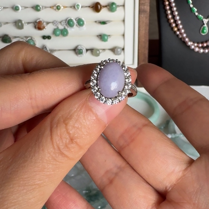 翡翠银S925镀金镶嵌戒指戒指