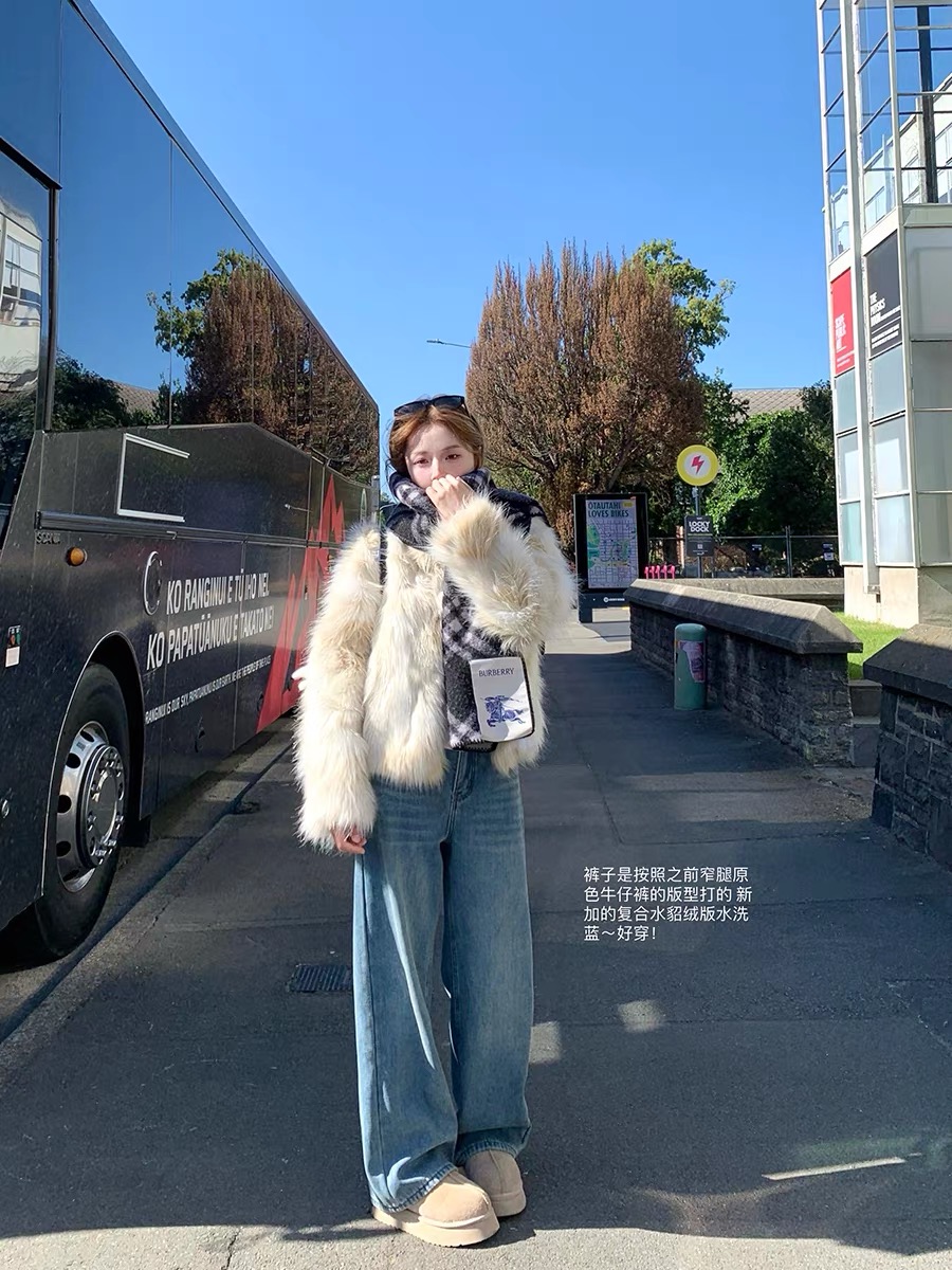 灰灰呀！13016 一条过冬/韩代设计直腿遮胯加绒加厚窄版直筒牛仔裤