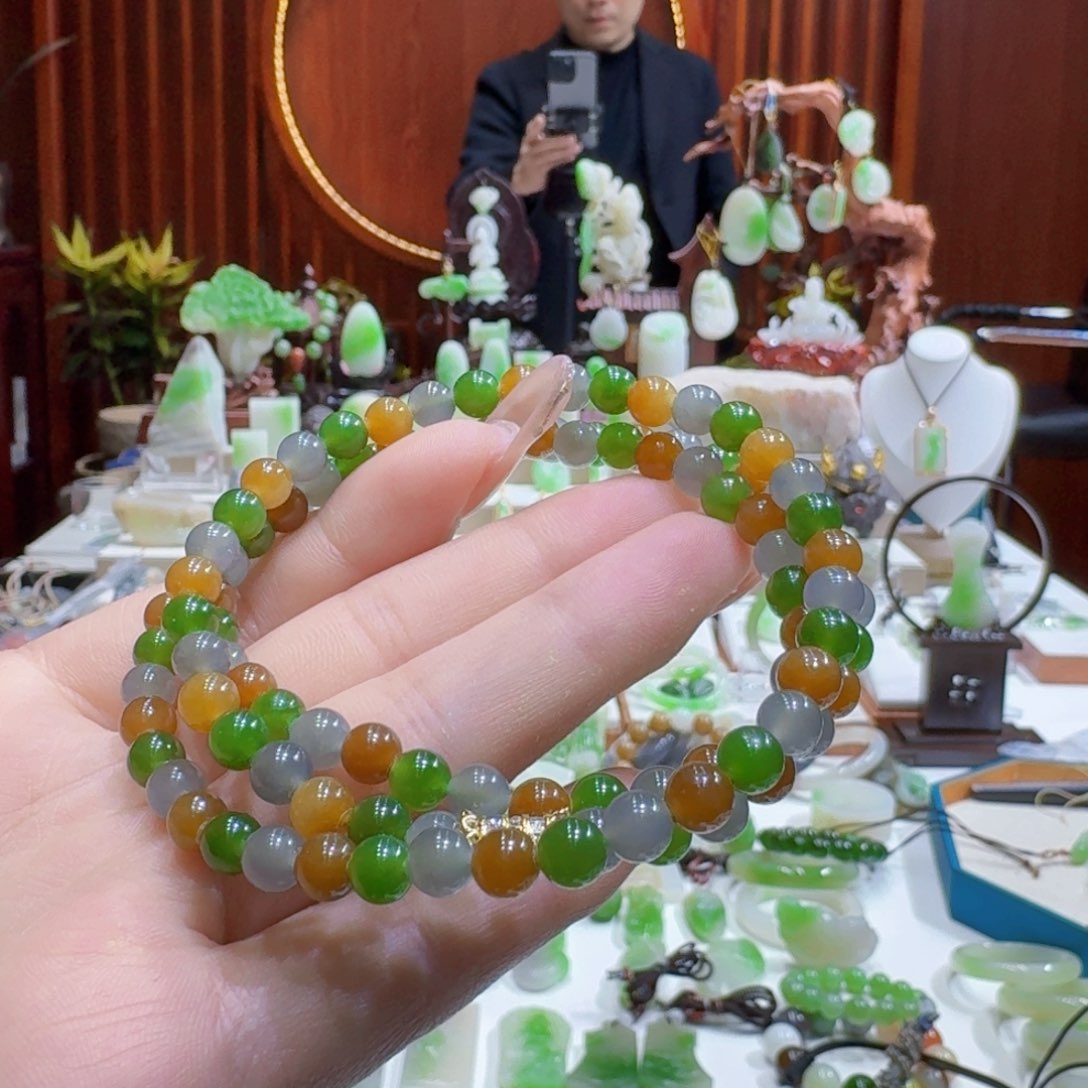 和田玉三色108未镶嵌