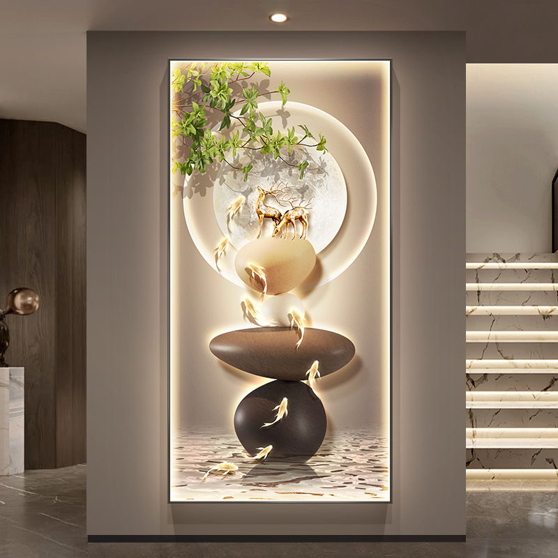 九鱼图入户玄关装饰画现代轻奢高级感走廊过道挂画大气正对墙壁画