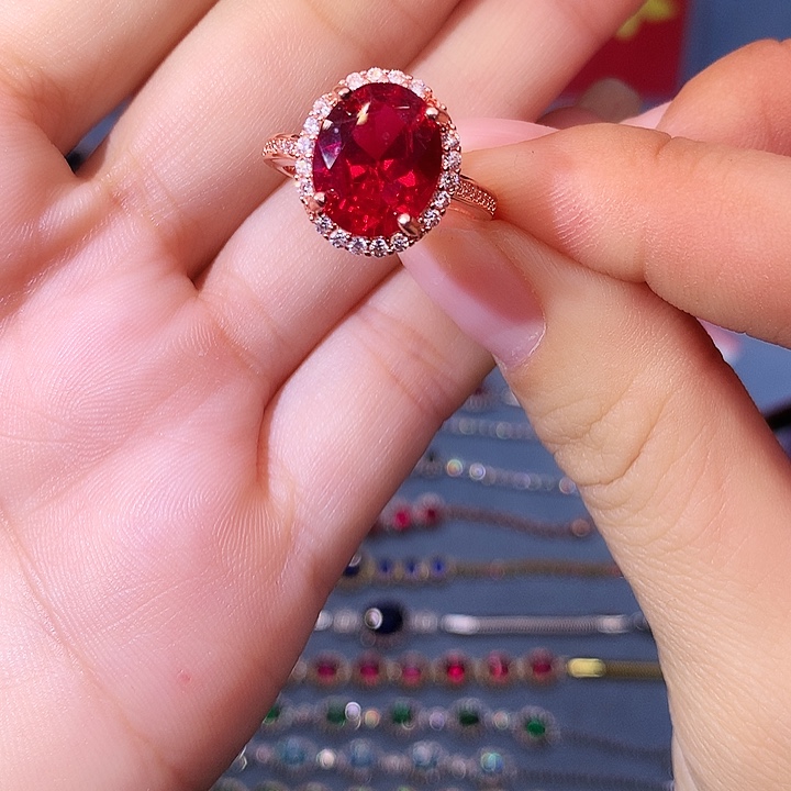 红宝石戒指银S925镶嵌