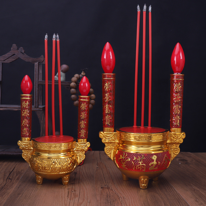 插电电池两用LED电子香炉三脚电香炉仿真香家用香炉蜡烛一体灯