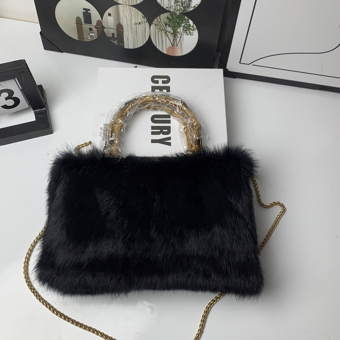 以直播间实物为准 毛绒链条单肩斜挎包女秋冬新款ins小众