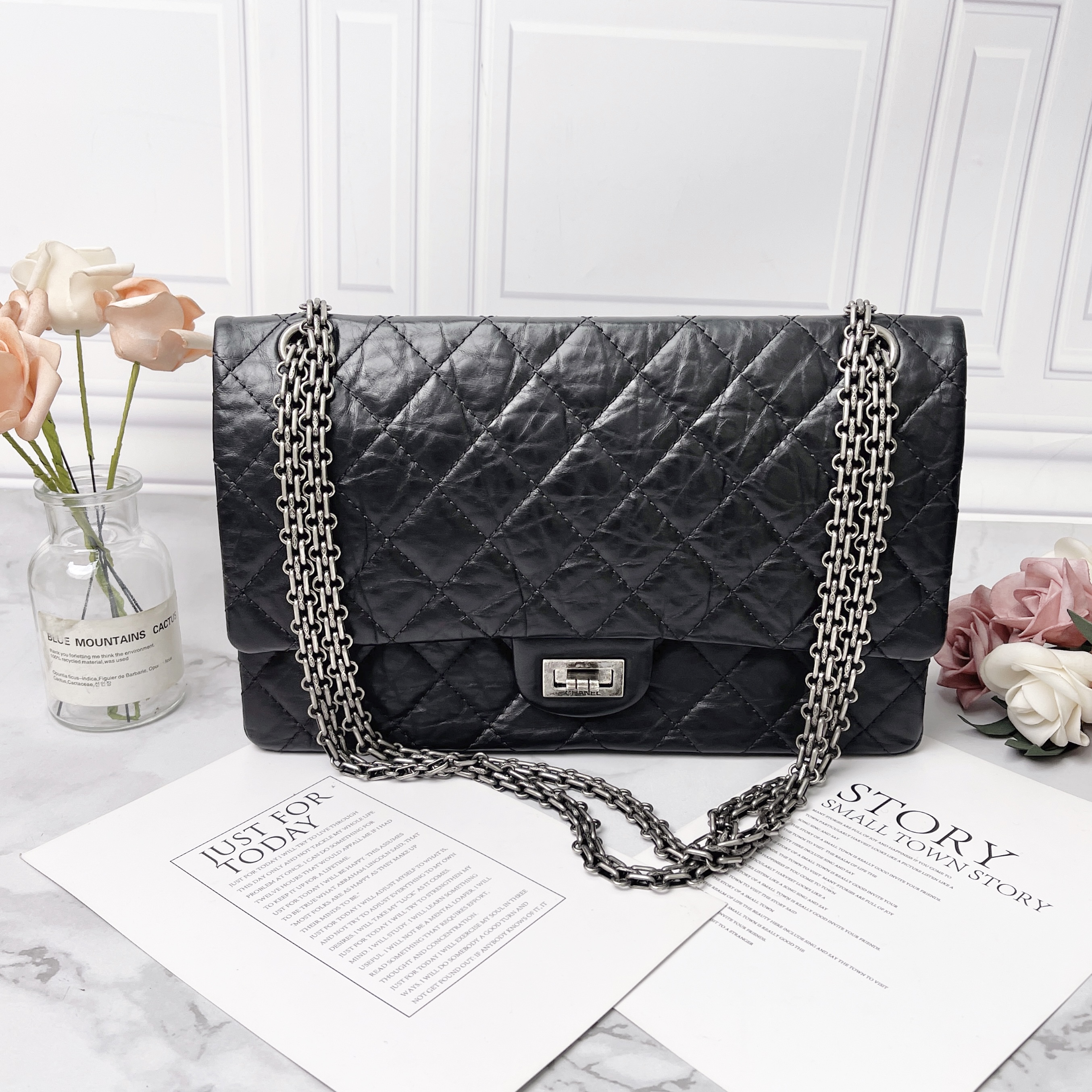 95新 Chanel/香奈儿 CHANEL/香奈儿黑色油蜡皮2.55单肩包