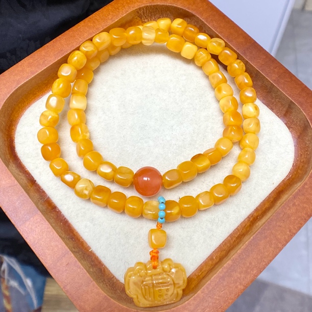 『顺亿天然蜜蜡』方糖双圈随行手串（多样性发一）女款个别珠子微瑕