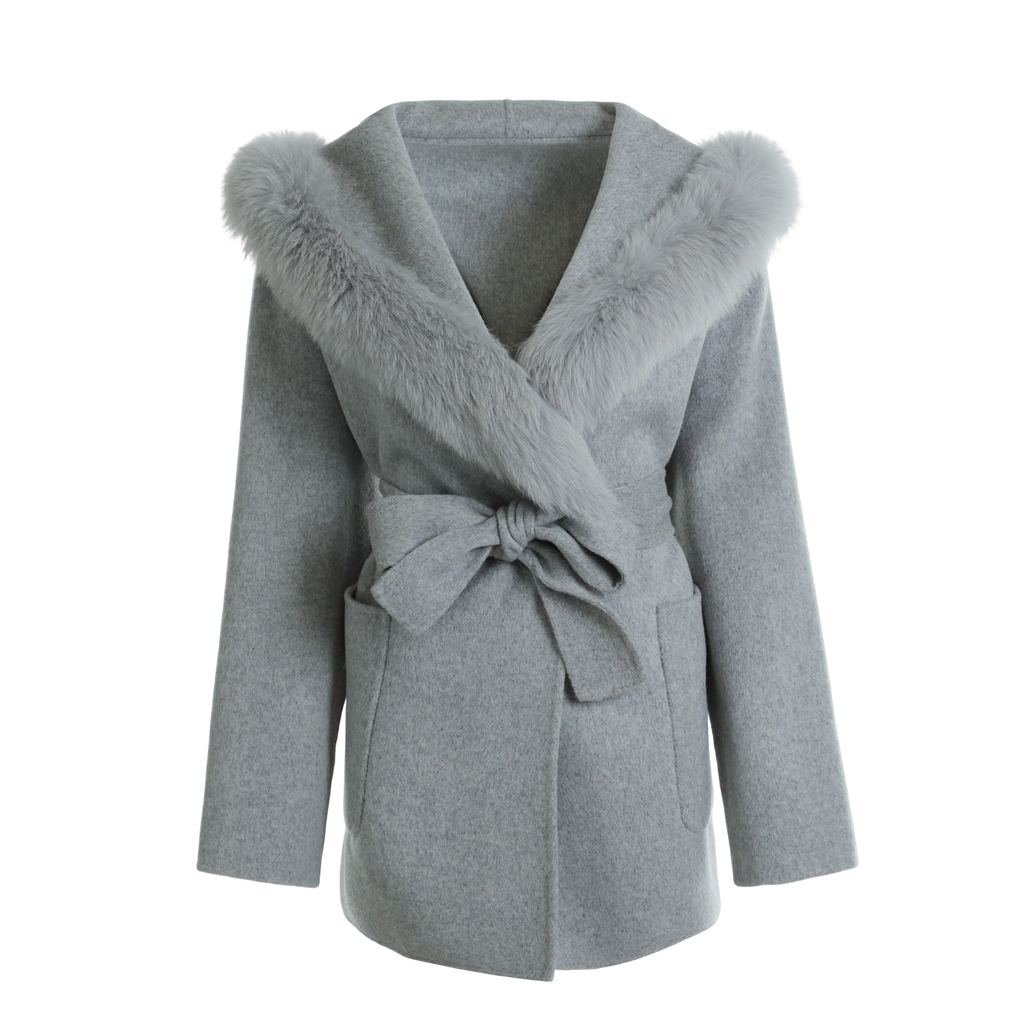 革美 狐狸毛领拼接大衣MNE81406