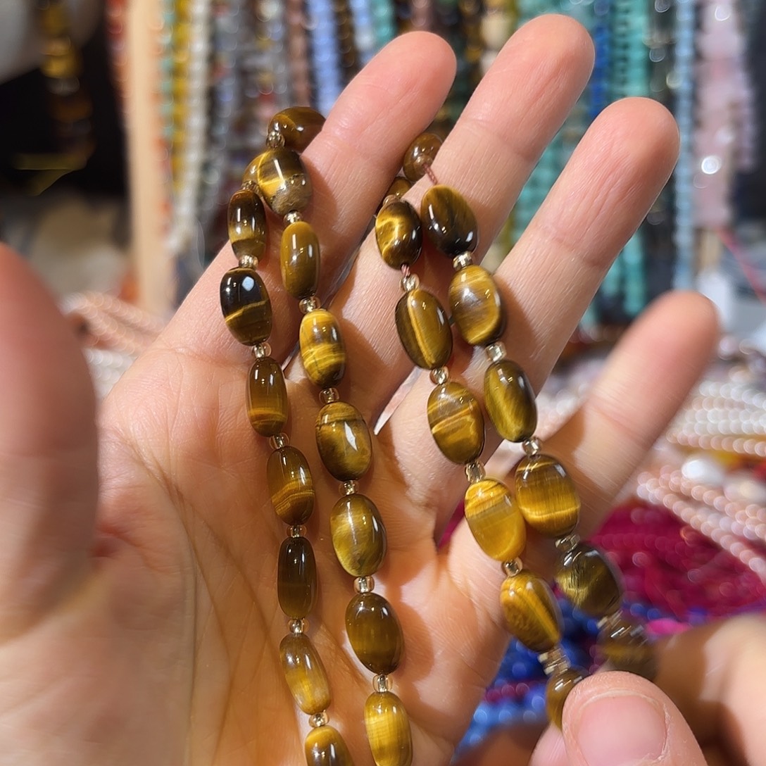 玛瑙/玉髓未镶嵌珠宝半成品虎眼土豆一条卡8-12