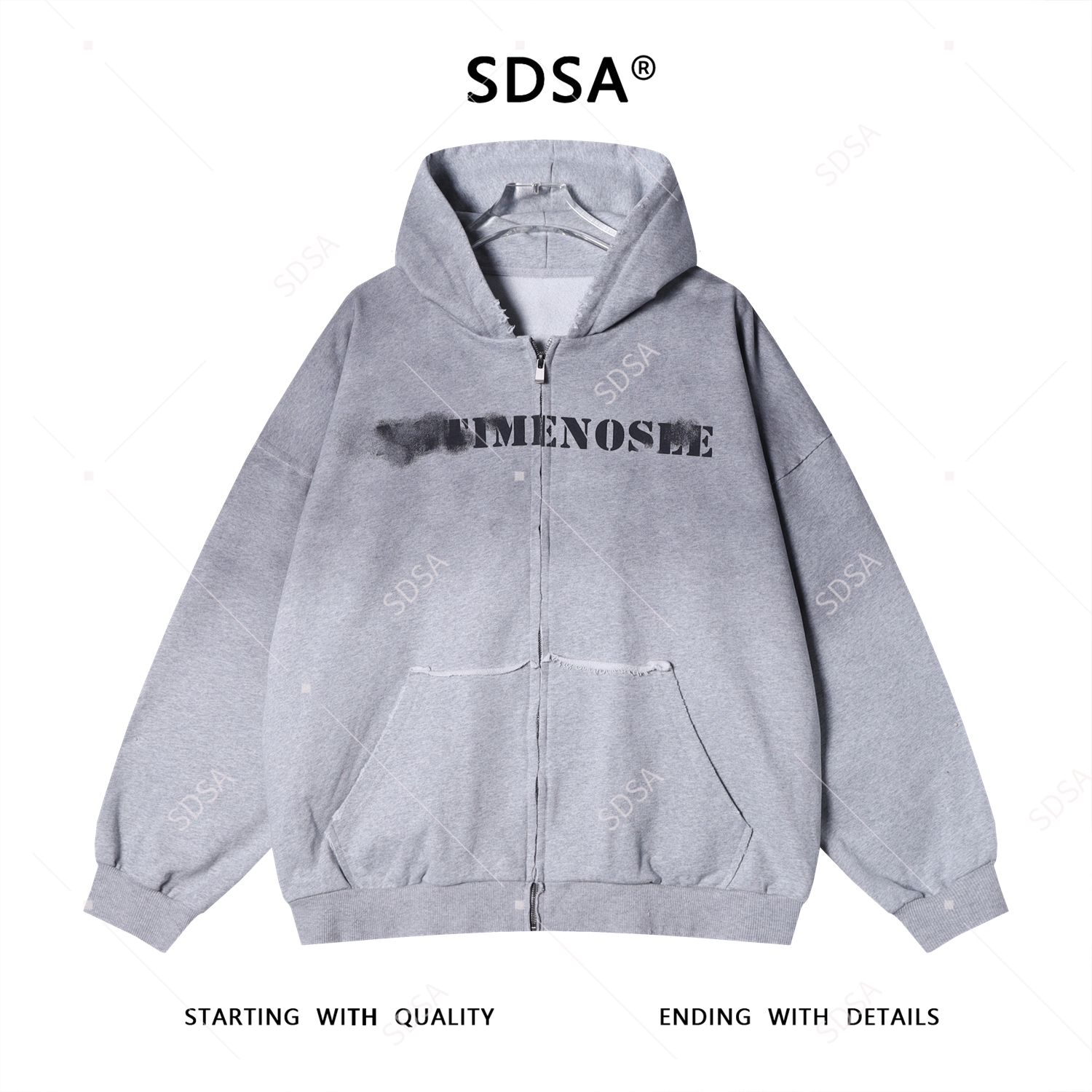 SDSA秋冬新款痞帅韩版男装撞色印花字母拉链连帽卫衣渐变开衫外套