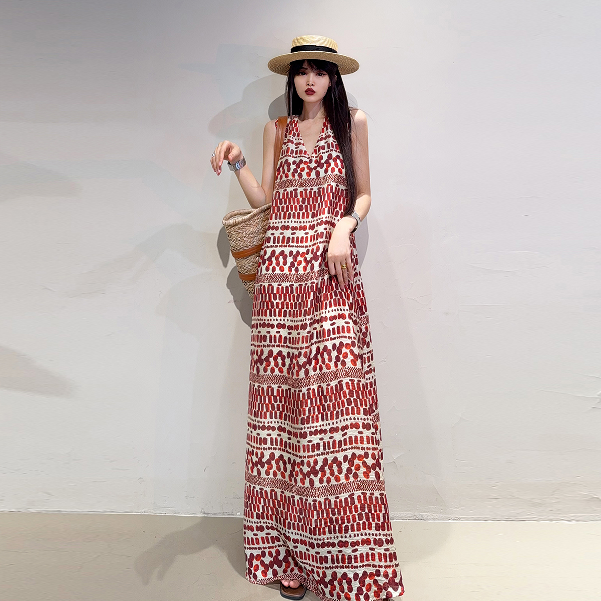 加长款及踝简约背心裙2025夏季高级感气质遮肚显瘦松弛感连衣长裙