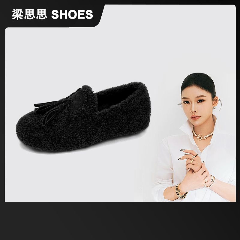 cq【流苏鞋】梁思思SHOES2025冬季新款百搭显脚小加绒单鞋-HM3103