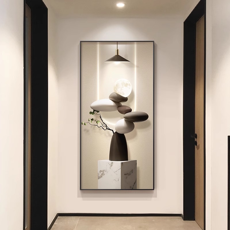 石来运转玄关装饰画现代轻奢高级感过道走廊壁画入户门正对墙挂画