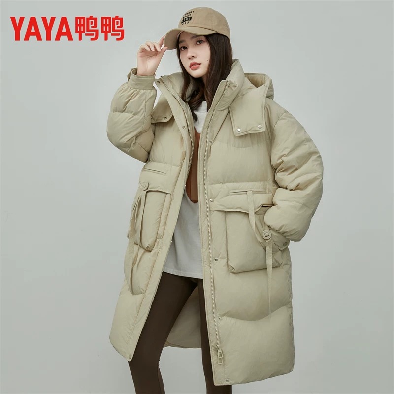 YAYA/鸭鸭2024新款休闲百搭冬季长款白鸭绒羽绒服YE3B613375L