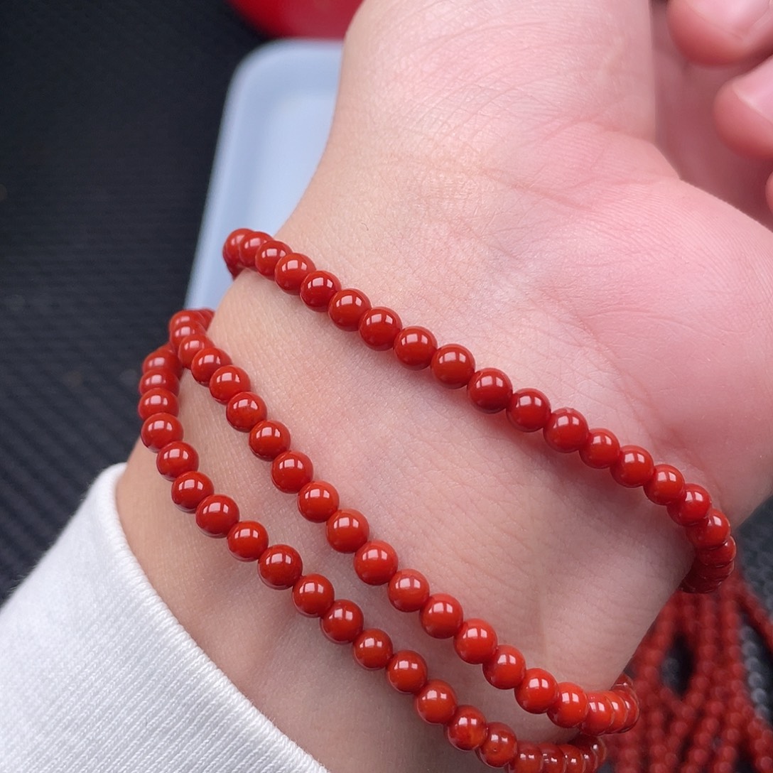 南红玛瑙未镶嵌4mm柿子红圆珠三圈