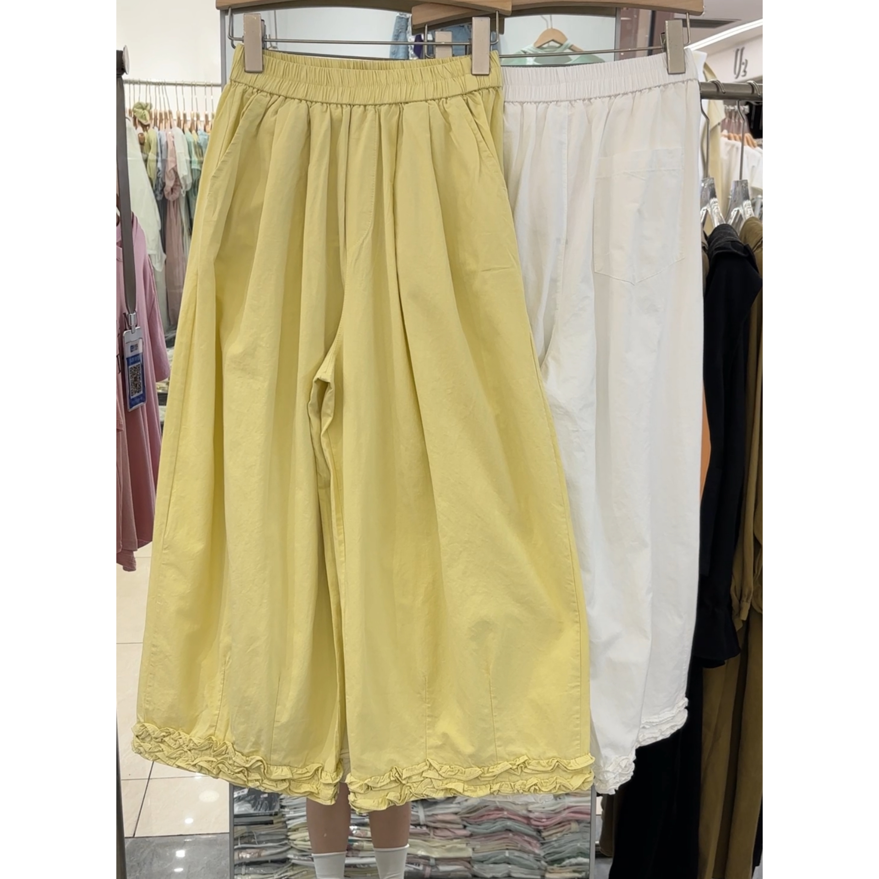 【蛋糕裤】韩系阔腿大版花边松紧腰裤显瘦松紧腰