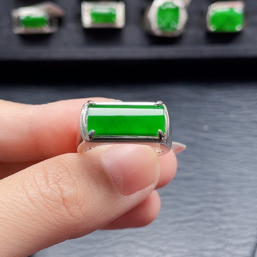 翡翠戒指银S925镶嵌天然a货翡翠2264