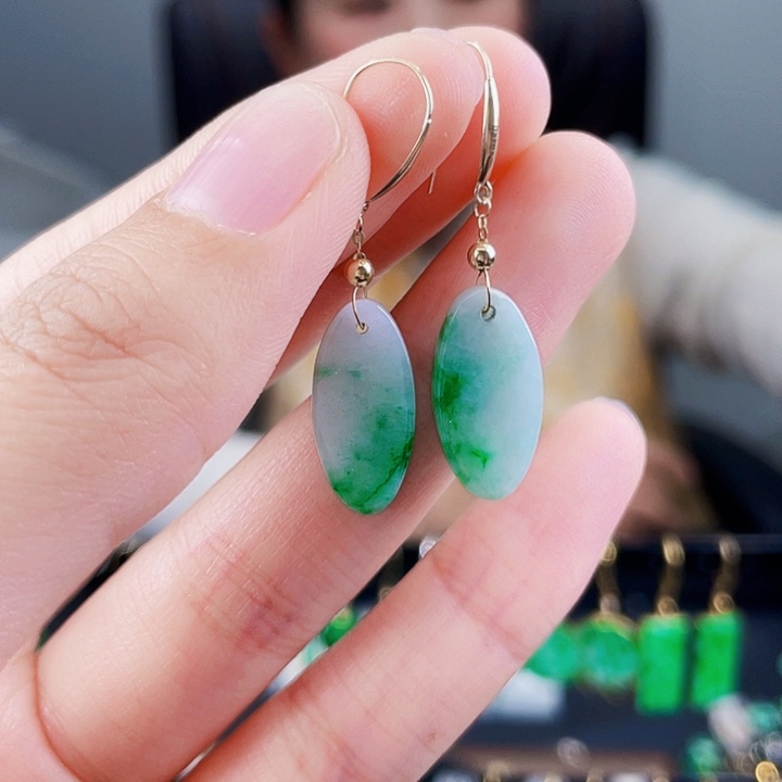 翡翠18K金镶嵌耳饰饰品