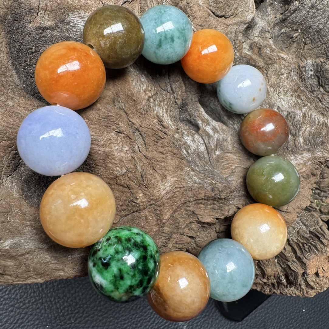 天然翡翠A货特色多宝彩色14+