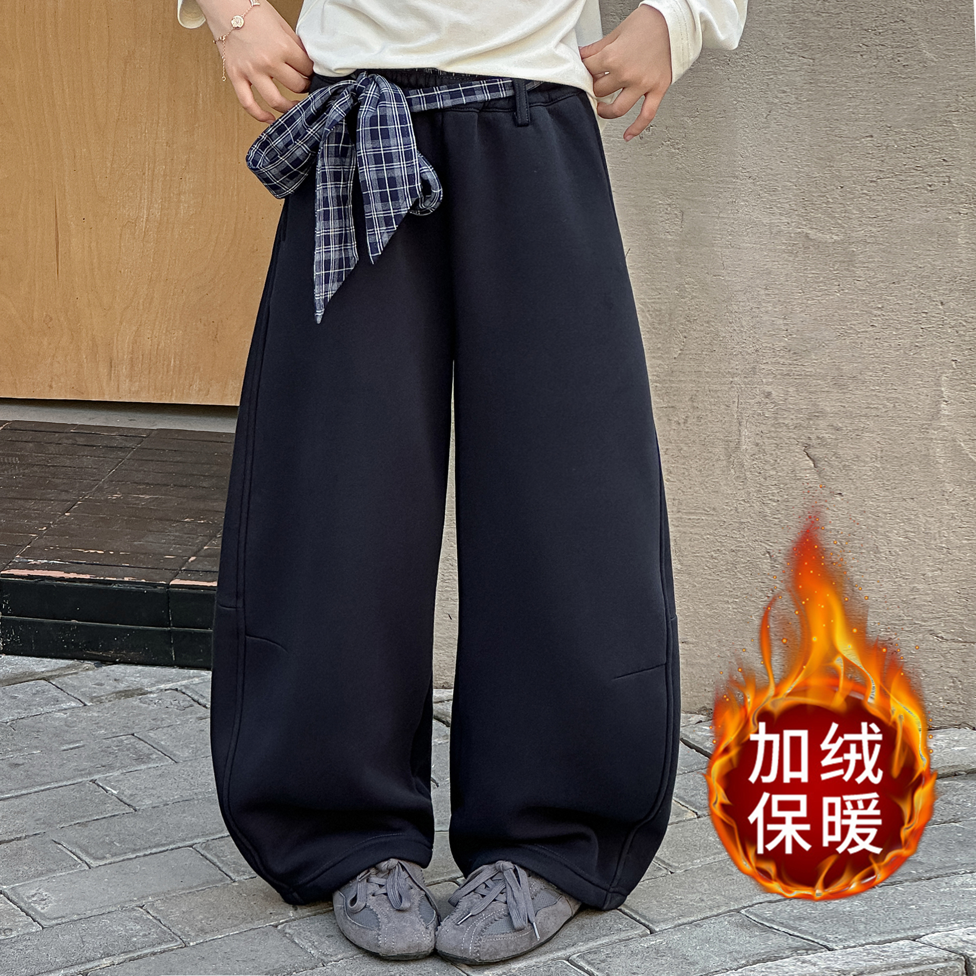 童装女童冬装加绒加厚休闲裤2025新款中大童冬季时髦弯刀裤子2