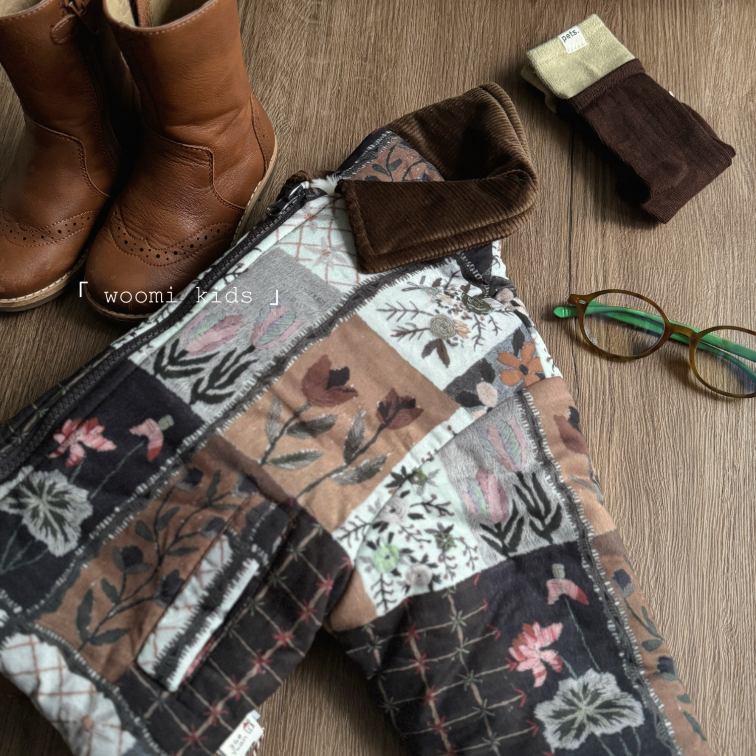 woomi·莫奈·儿童冬季3geyuan灯芯绒拼接艺术风加绒内胆棉服外套