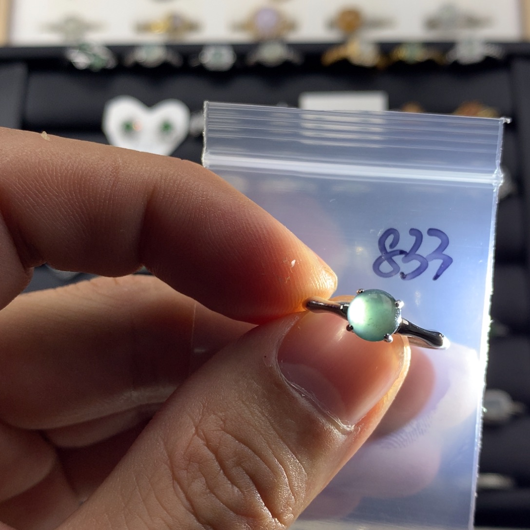 珠***翡翠银S925镀金镶嵌戒指833