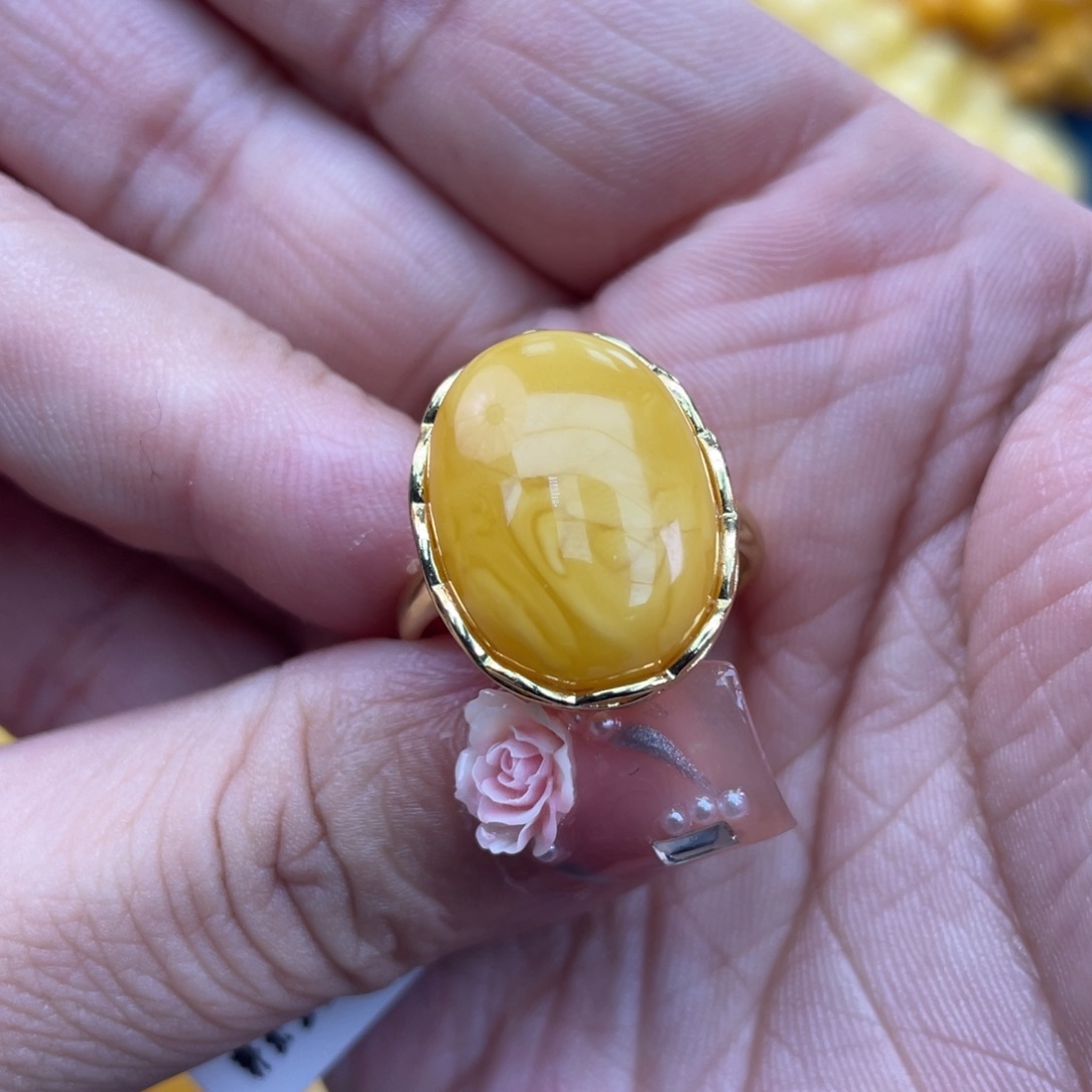 琥珀裸石银S925镶嵌琥珀蜜蜡