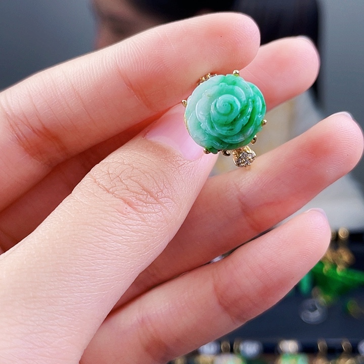 翡翠戒指银S925镶嵌饰品