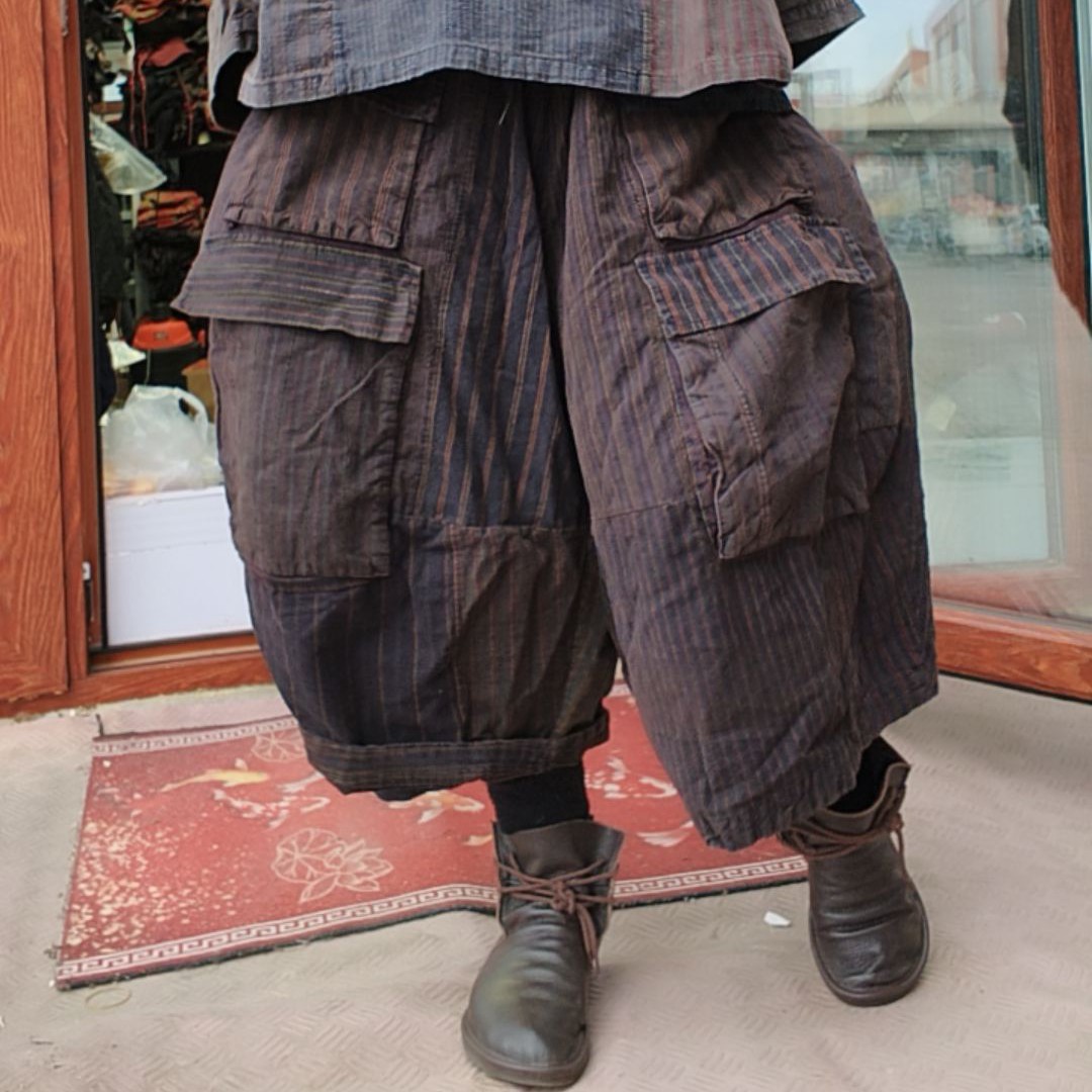 无吊牌做旧老布双层四个口袋叮当裤子
