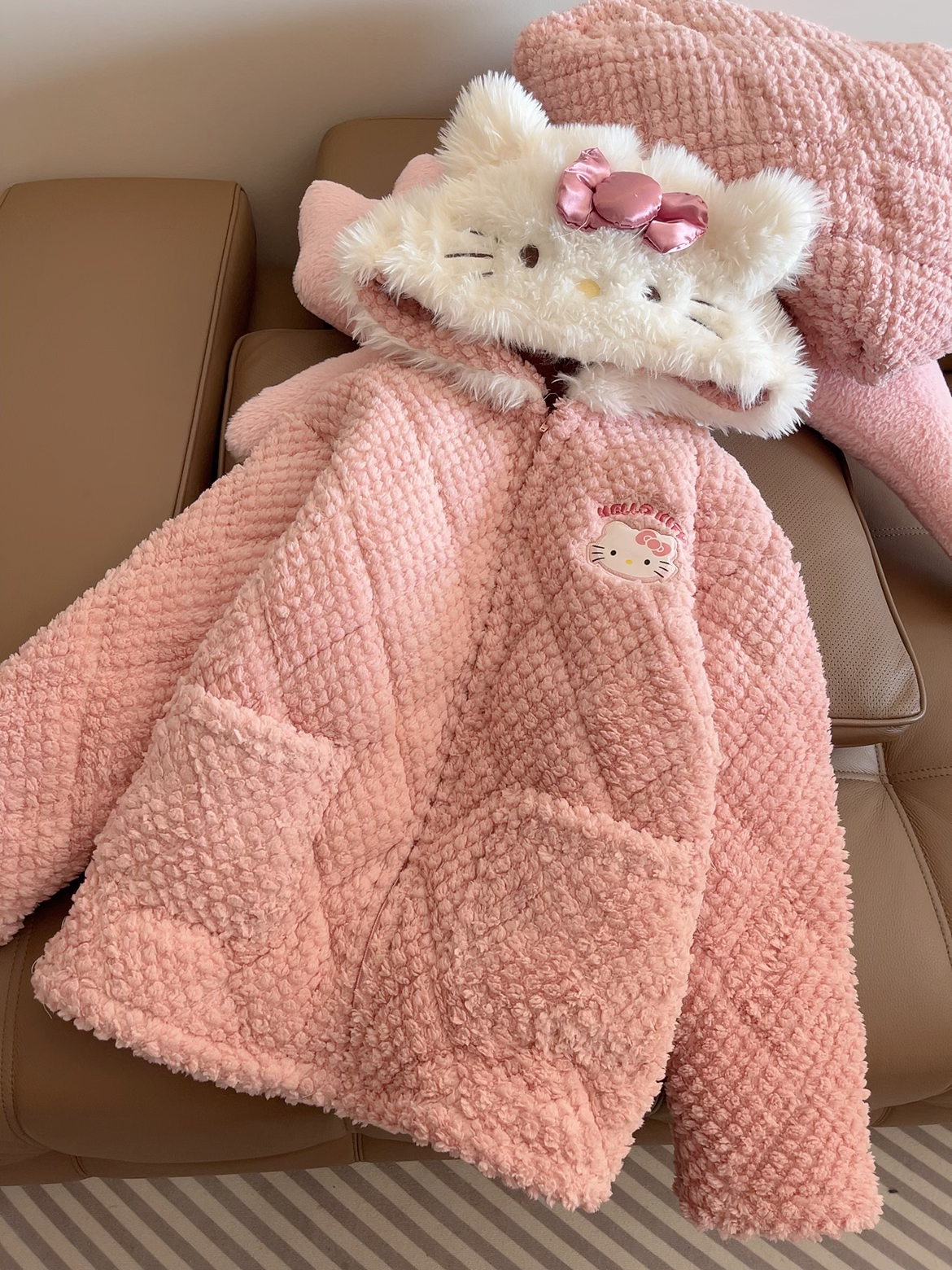 kitty猫三层夹棉睡衣女冬新款连帽加绒加厚保暖甜美可外穿家居服
