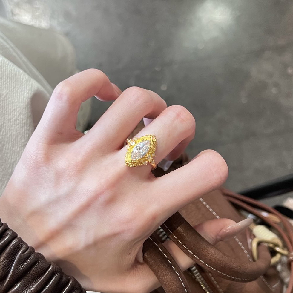 足金999白马眼戒指5D固口黄金戒指